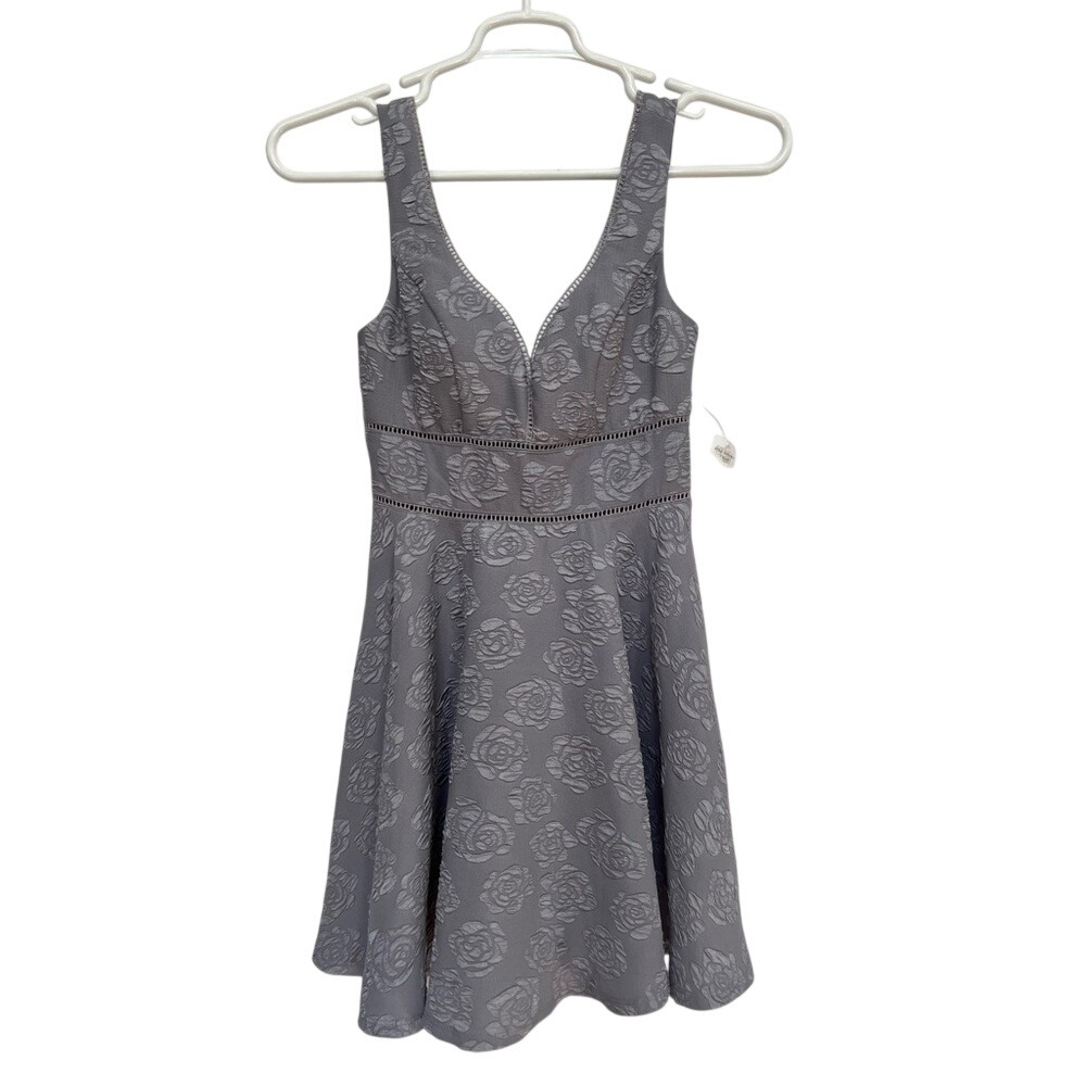 Jodi Kristopher Gray Rose Jacquard Fit Flare V Neck Dress‎ Size 3
